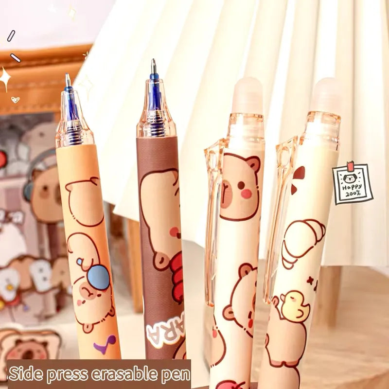 Kit 6 Canetas Apagáveis Capivara Filó Papelaria Fofa Kawaii