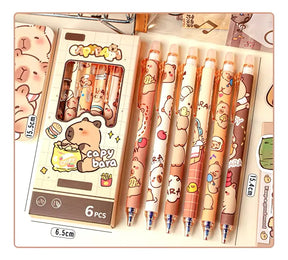 Kit 6 Canetas Apagáveis Capivara Filó Papelaria Fofa Kawaii